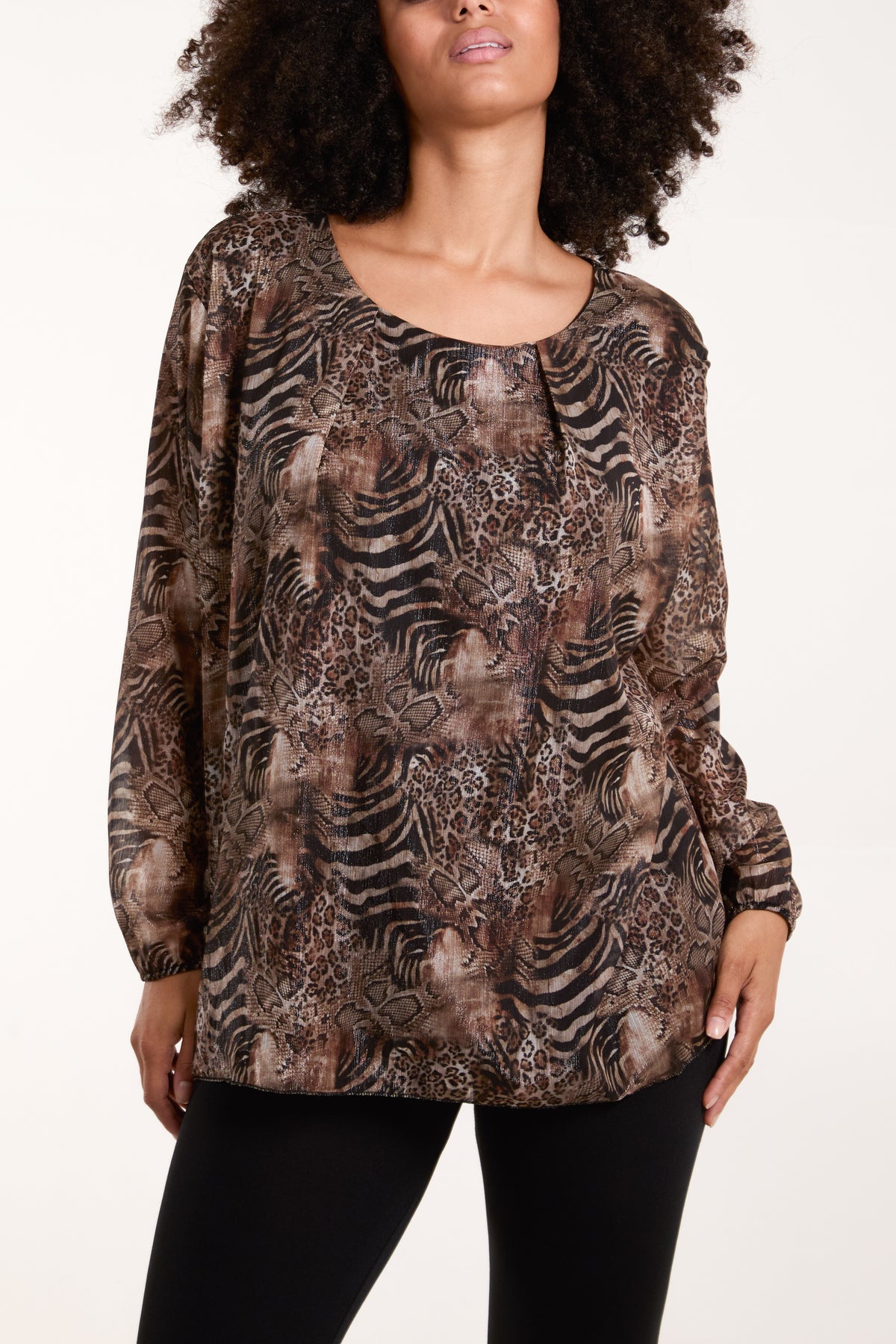 Mixed Animal Print Mesh Top