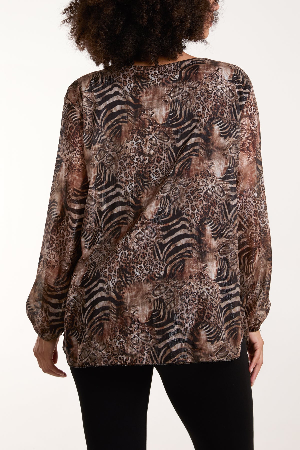 Mixed Animal Print Mesh Top