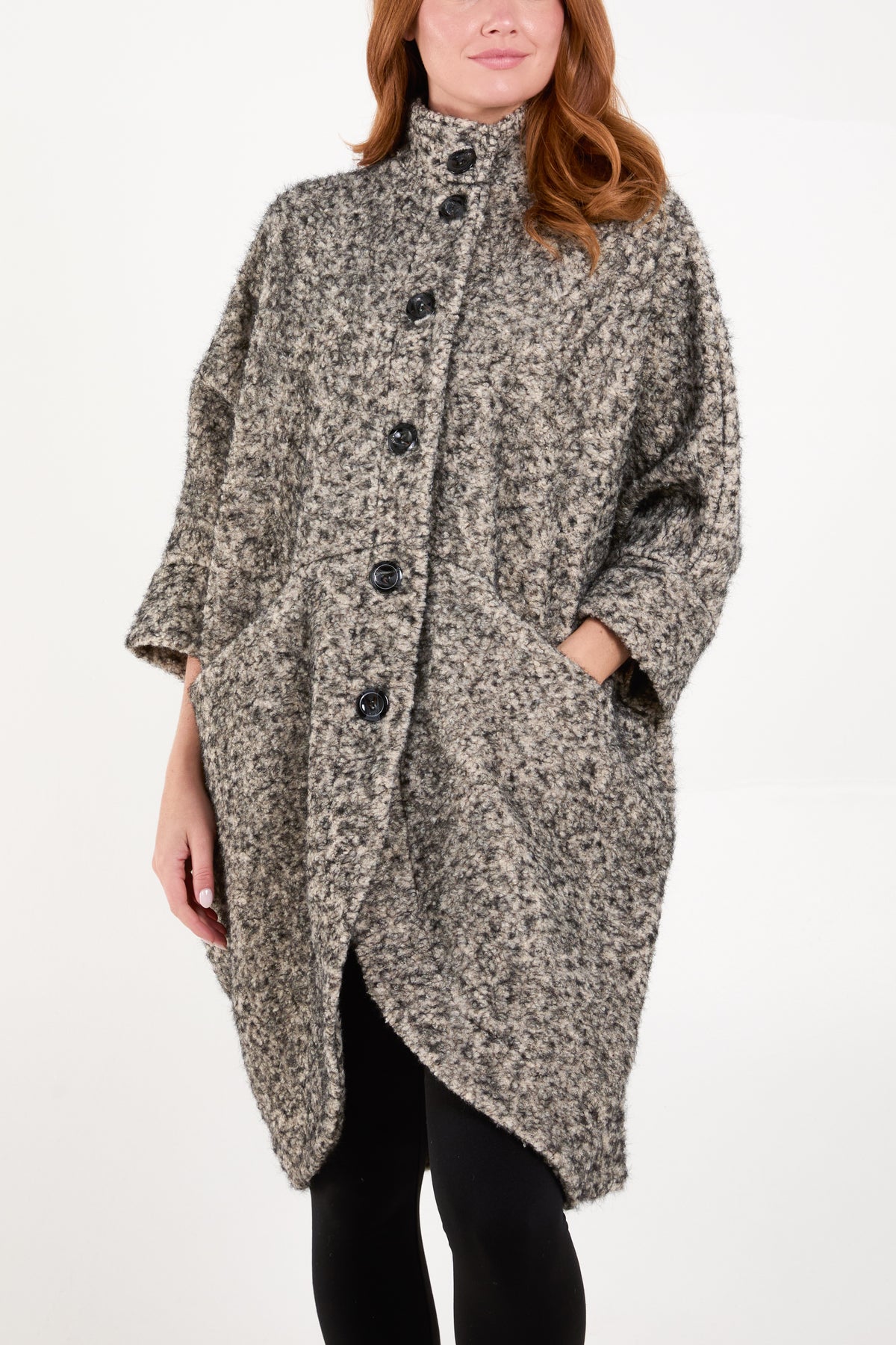 Wool Like 3/4 Sleeve Pockets Coat