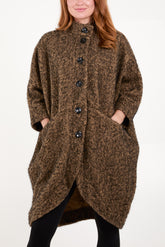 Wool Like 3/4 Sleeve Pockets Coat