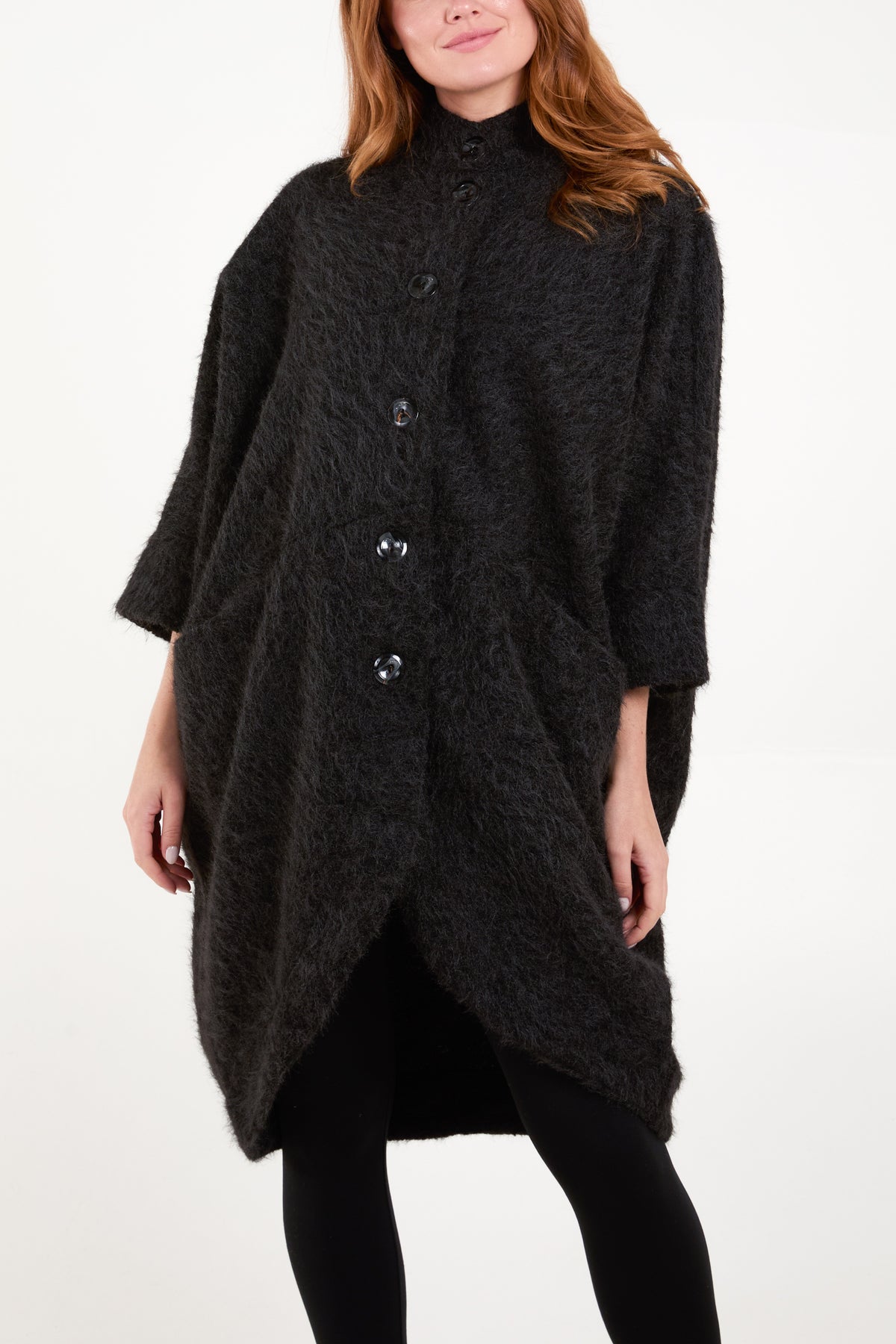 Wool Like 3/4 Sleeve Pockets Coat