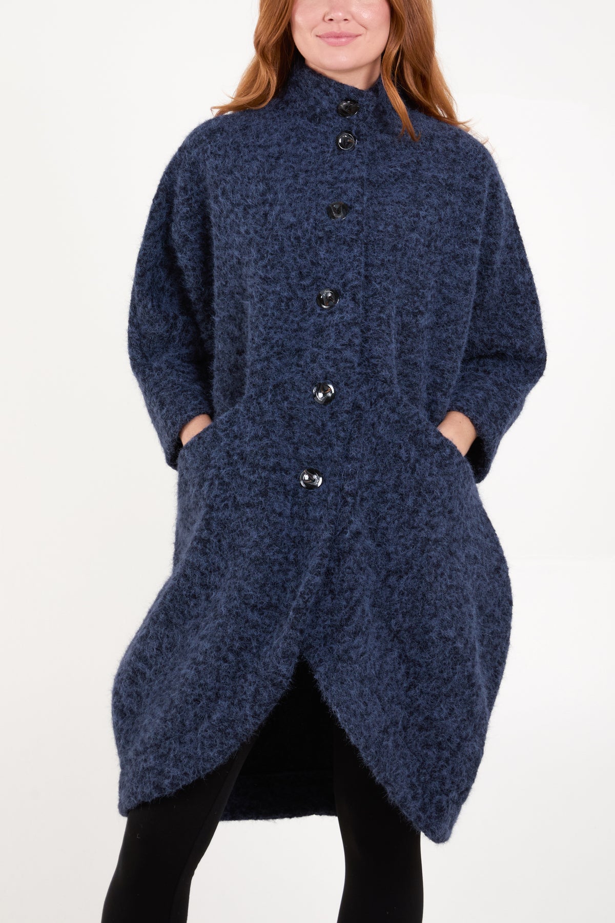 Wool Like 3/4 Sleeve Pockets Coat