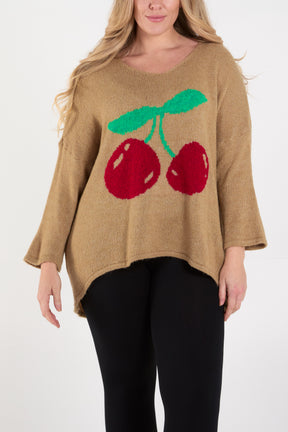 Cherry V-Neck Soft Touch Jumper