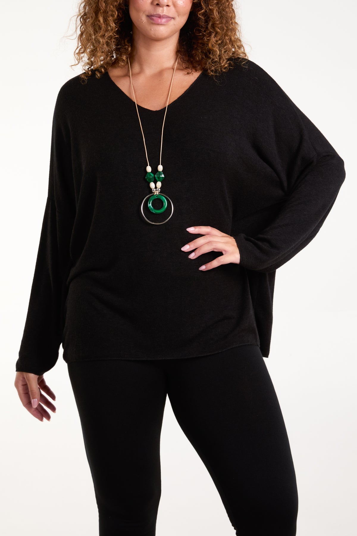 Necklace Fine Knit V-Neck Jumper