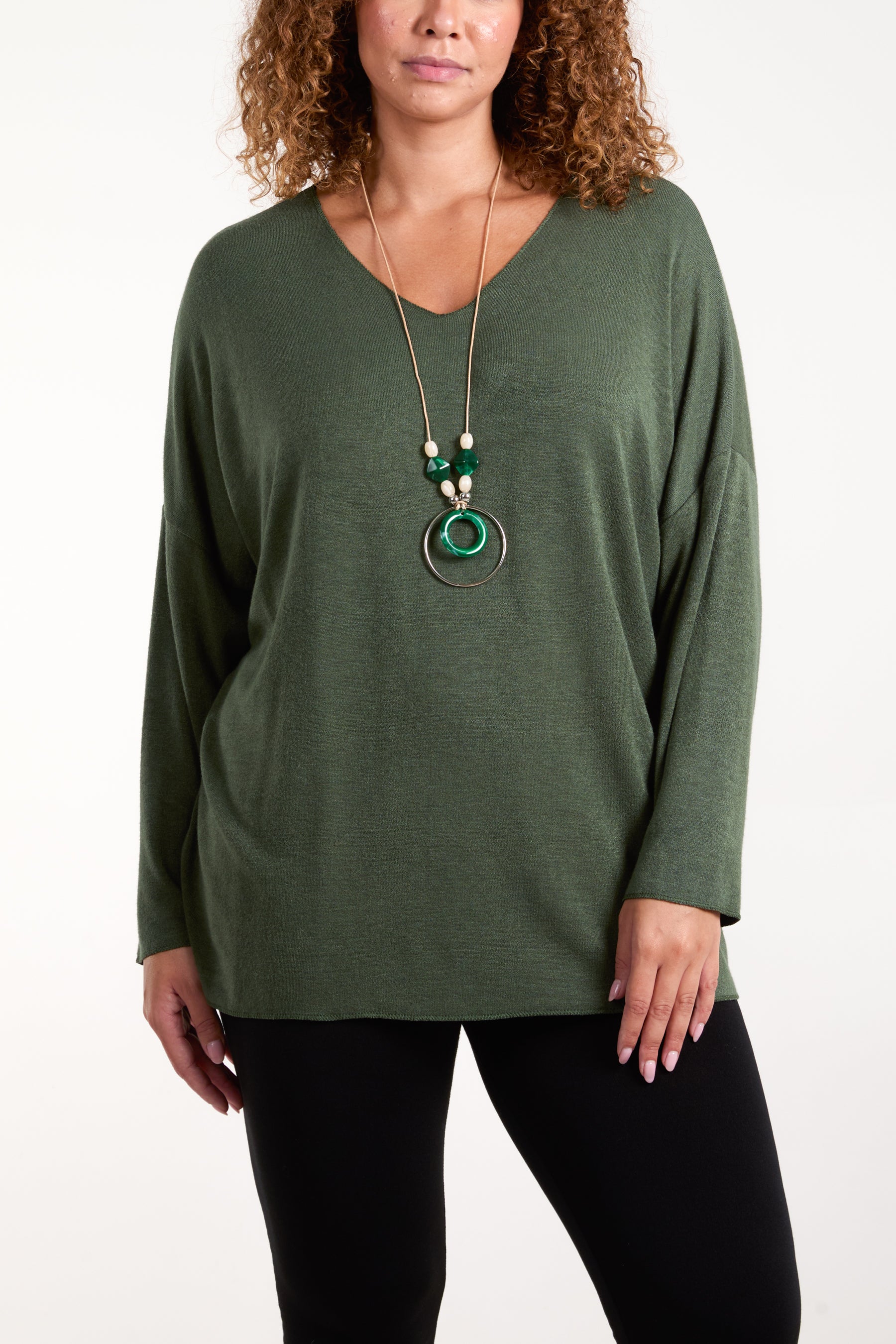 Necklace Fine Knit V-Neck Jumper