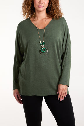 Necklace Fine Knit V-Neck Jumper