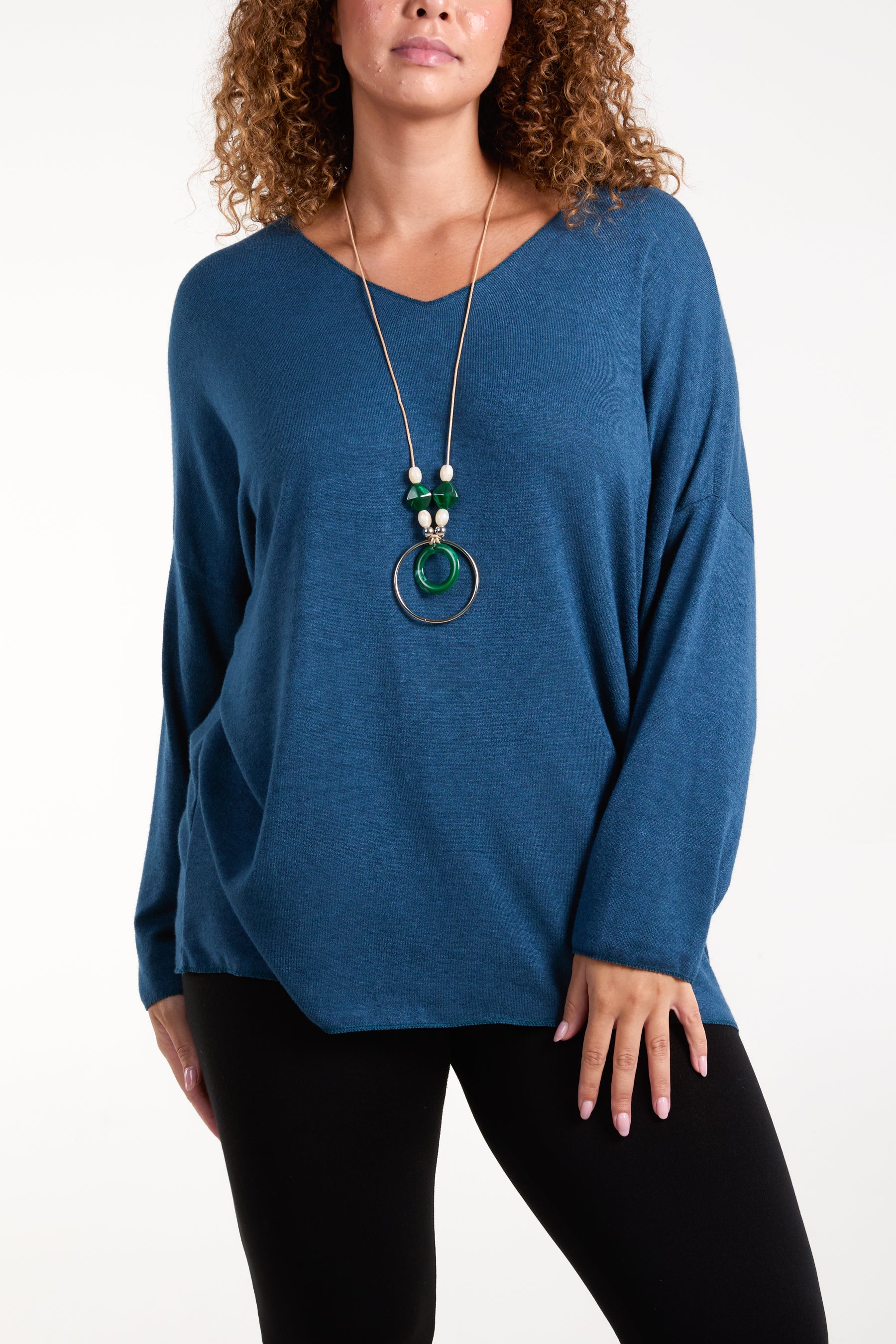 Necklace Fine Knit V-Neck Jumper