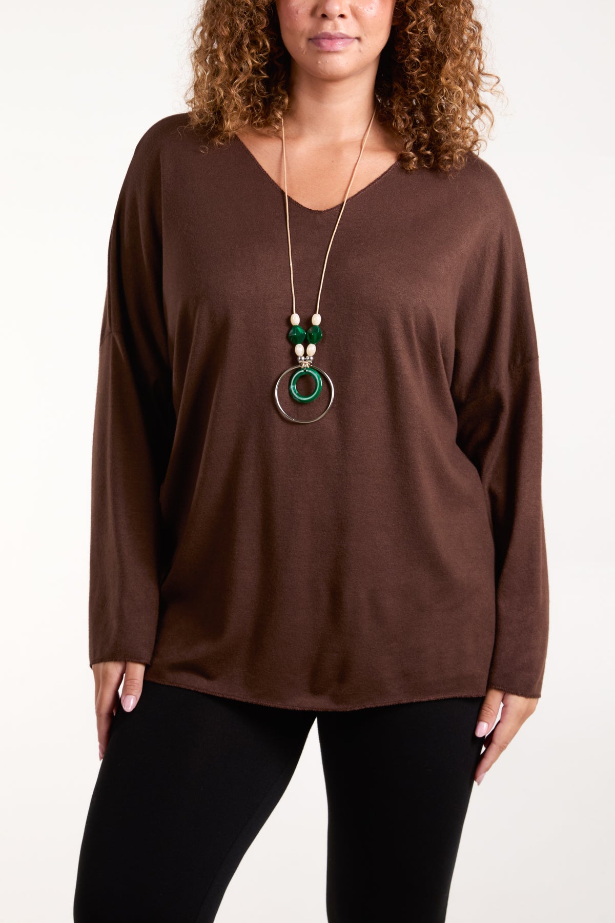 Necklace Fine Knit V-Neck Jumper