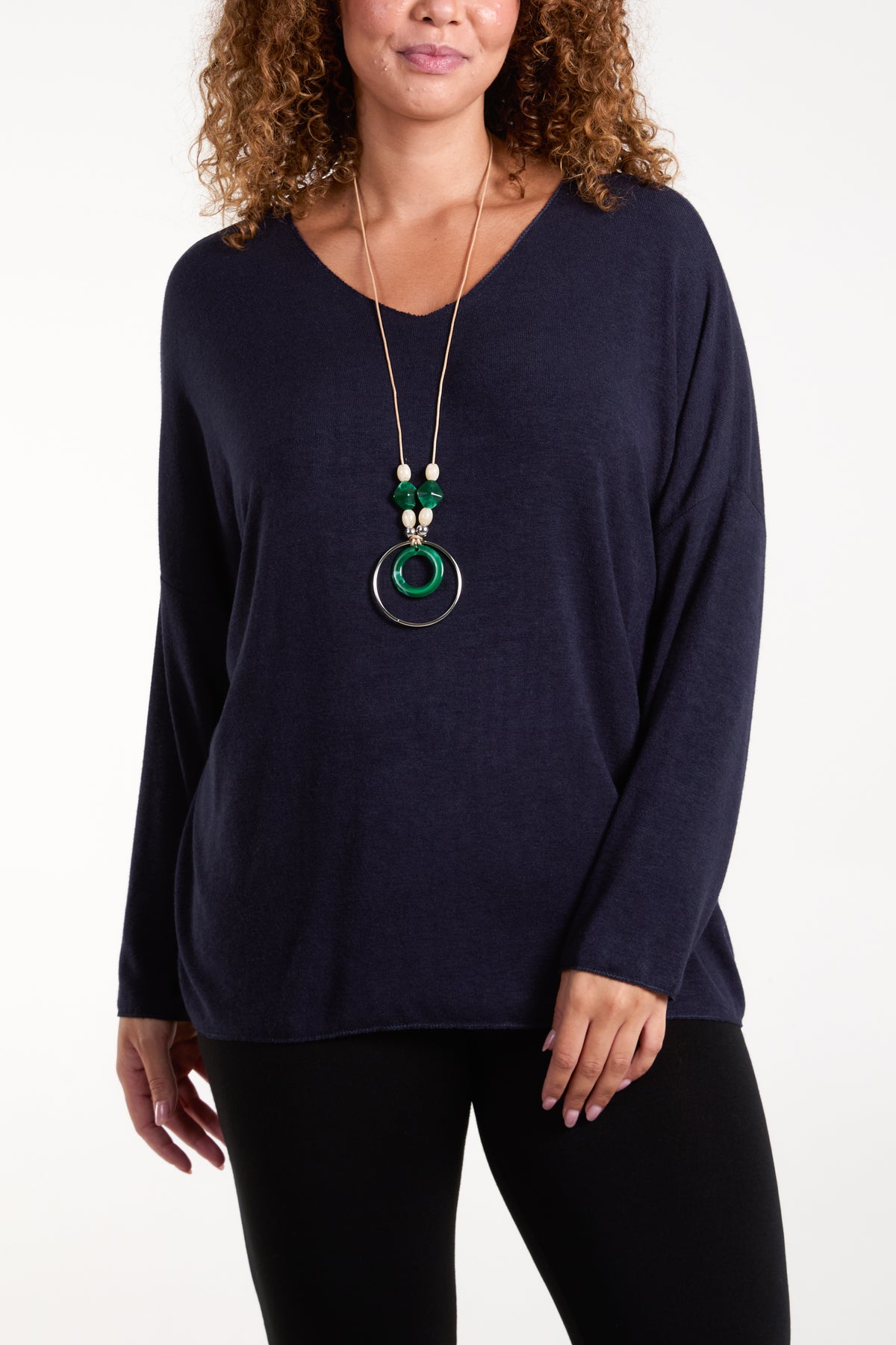 Necklace Fine Knit V-Neck Jumper