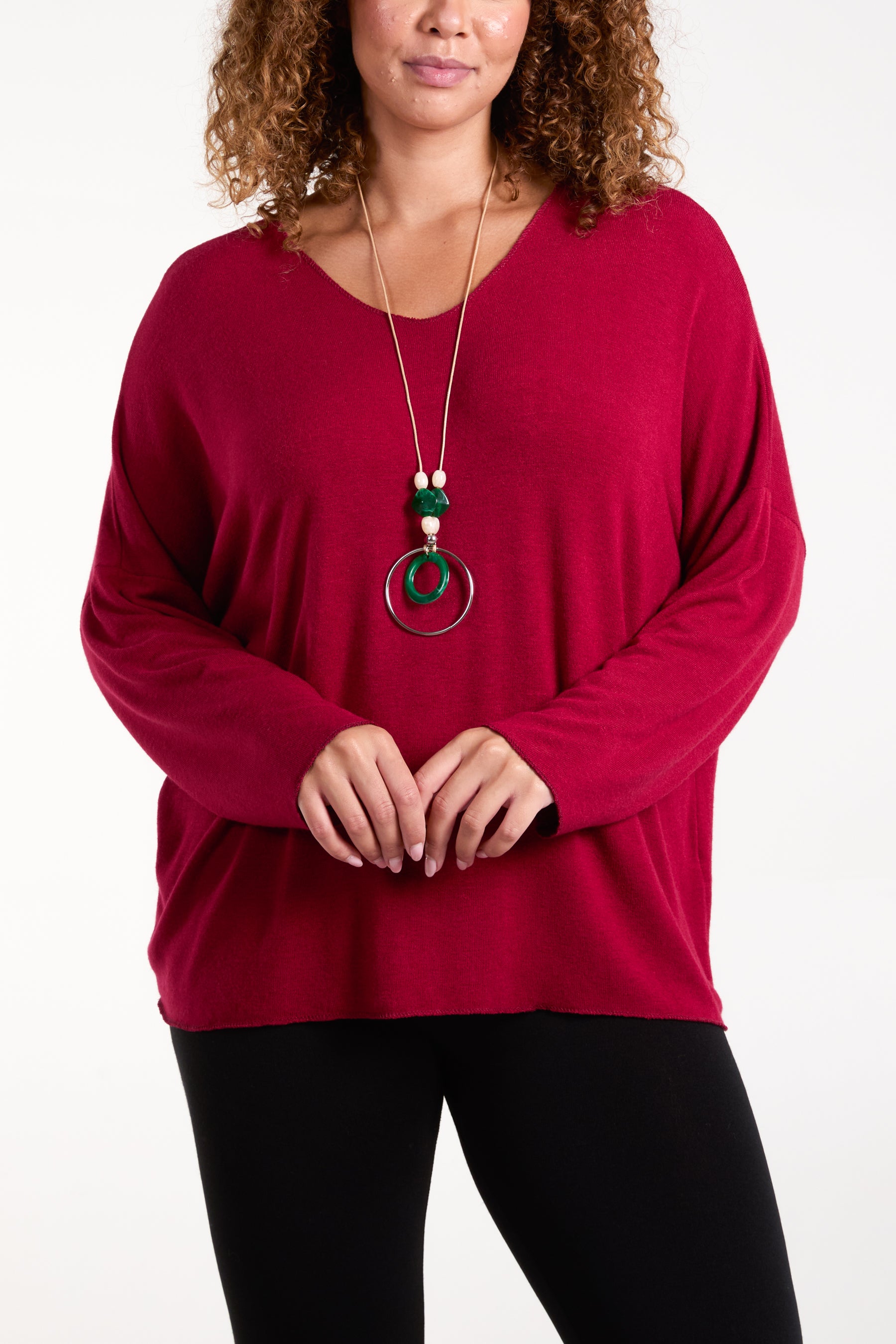 Necklace Fine Knit V-Neck Jumper