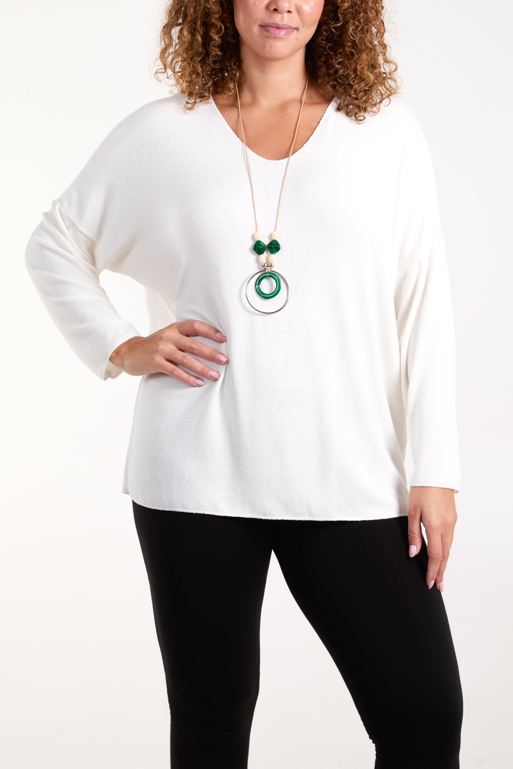 Necklace Fine Knit V-Neck Jumper