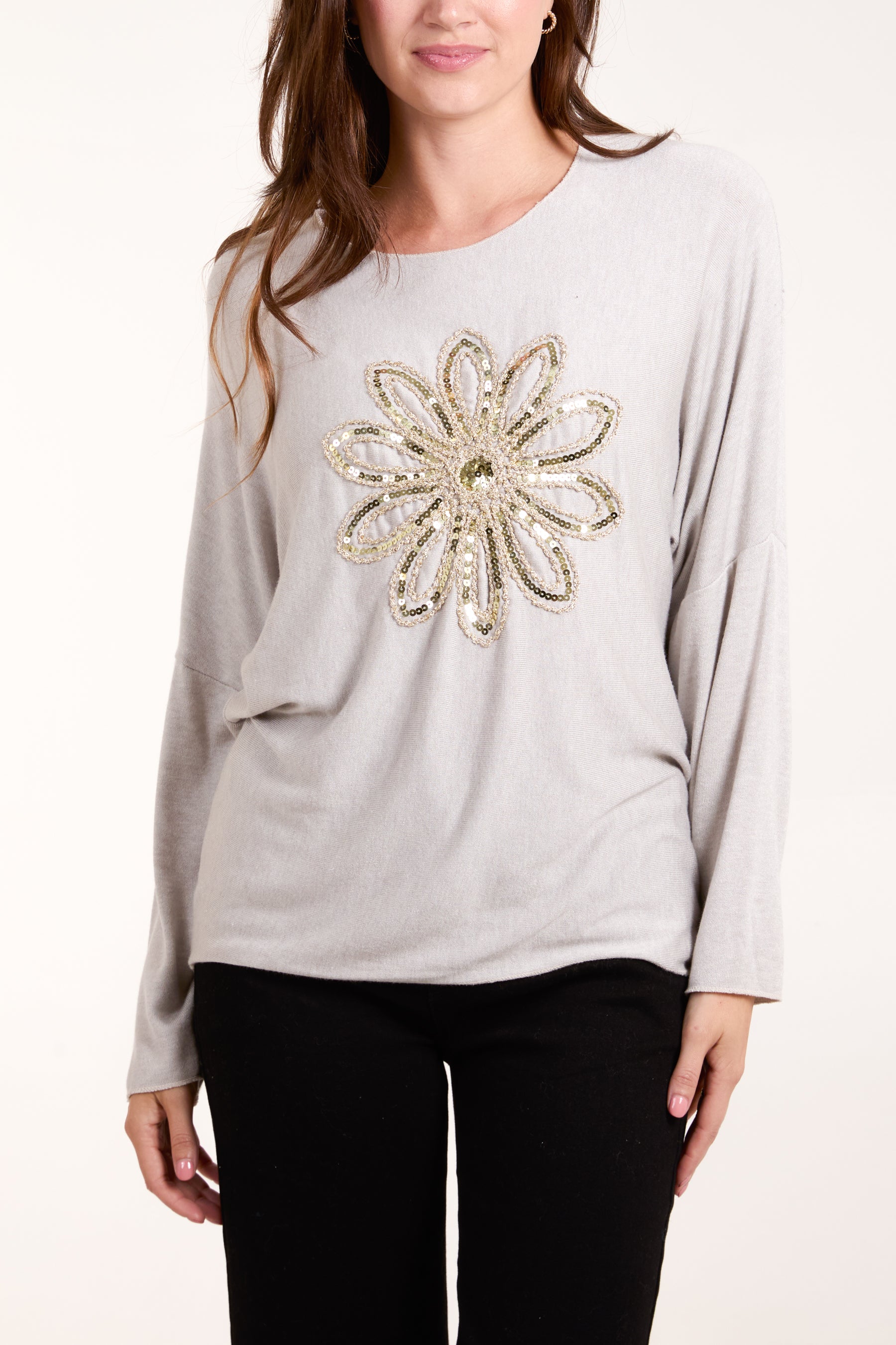 Sequin Daisy Fine Knit Jumper