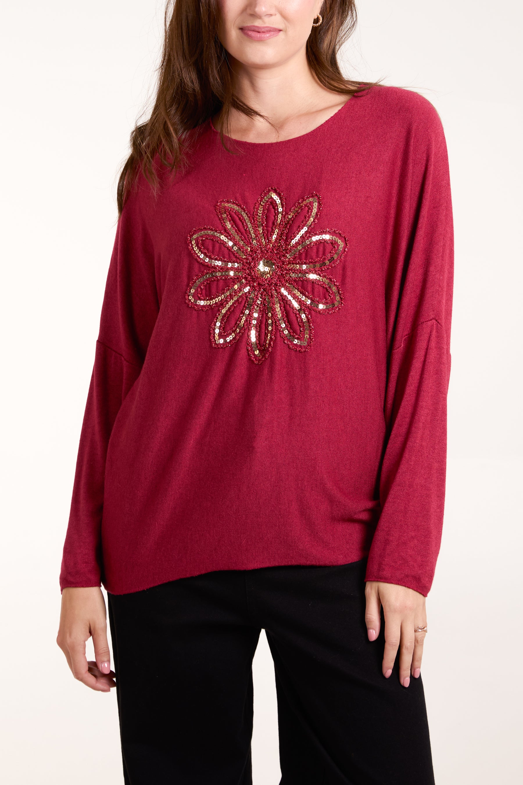 Sequin Daisy Fine Knit Jumper