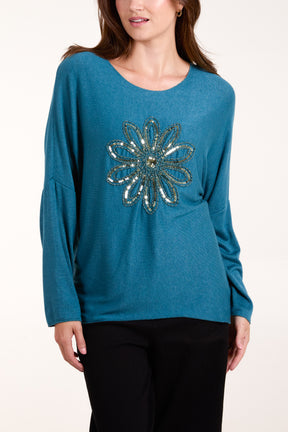 Sequin Daisy Fine Knit Jumper