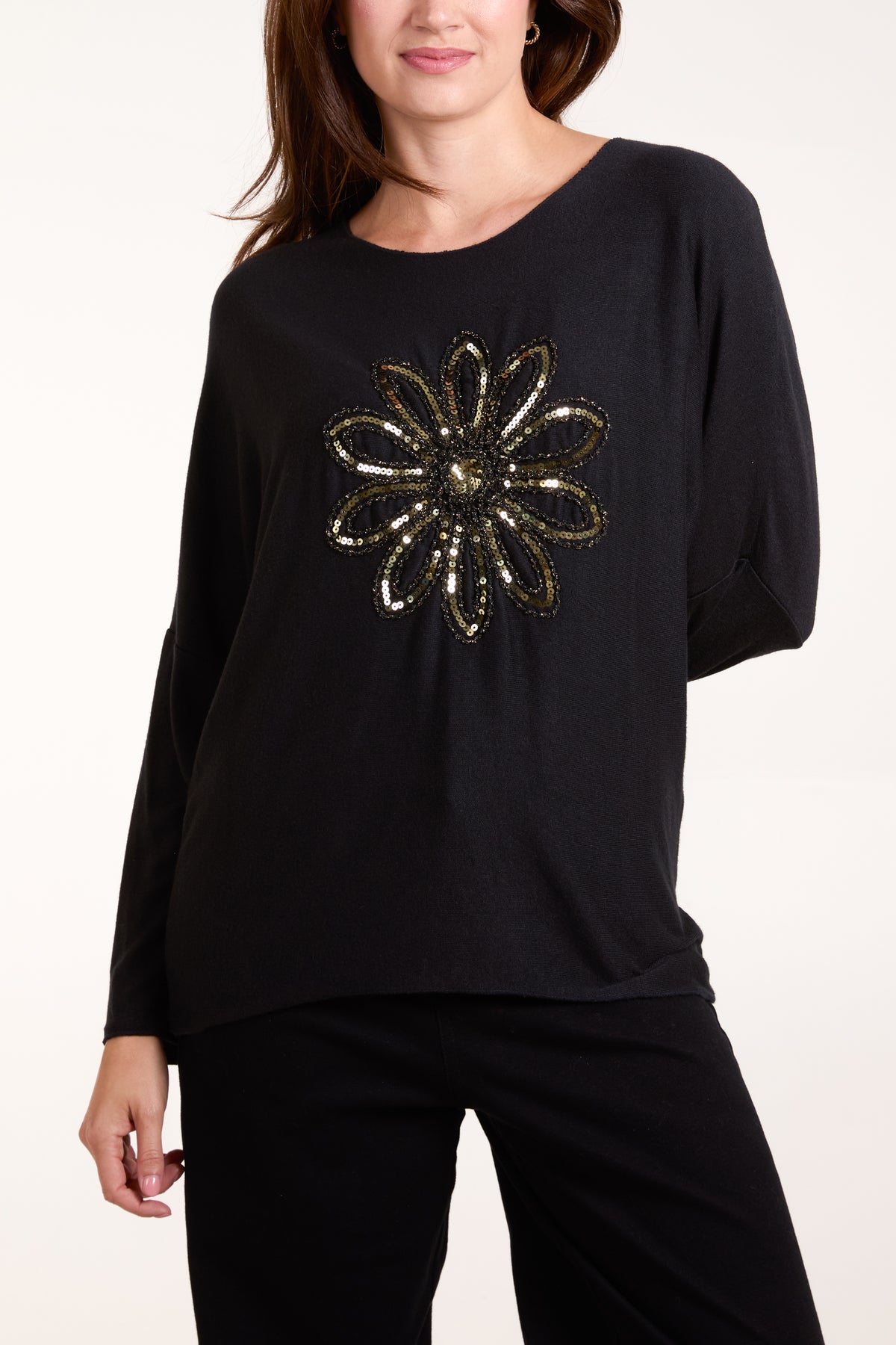 Sequin Daisy Fine Knit Jumper