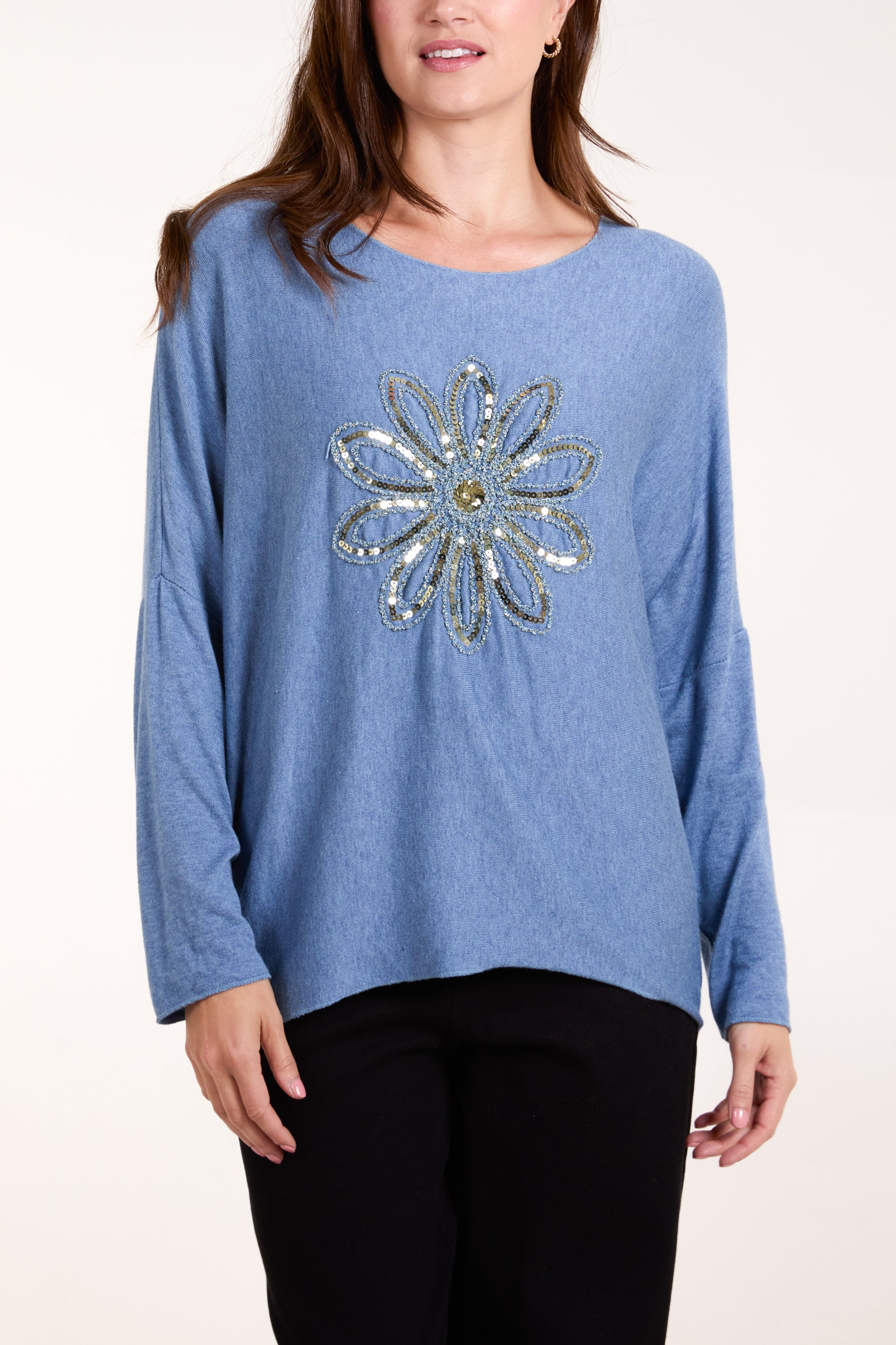 Sequin Daisy Fine Knit Jumper