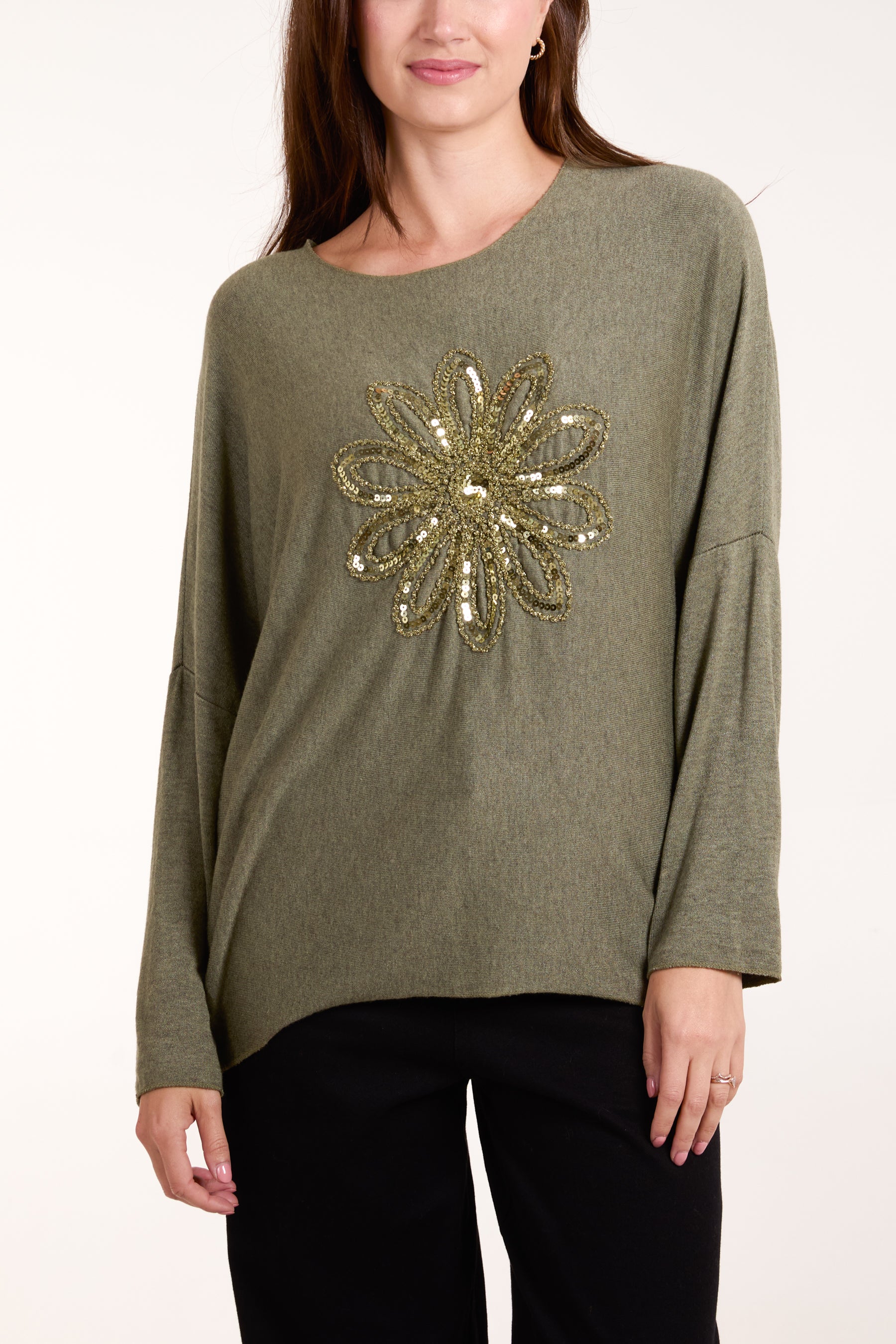 Sequin Daisy Fine Knit Jumper