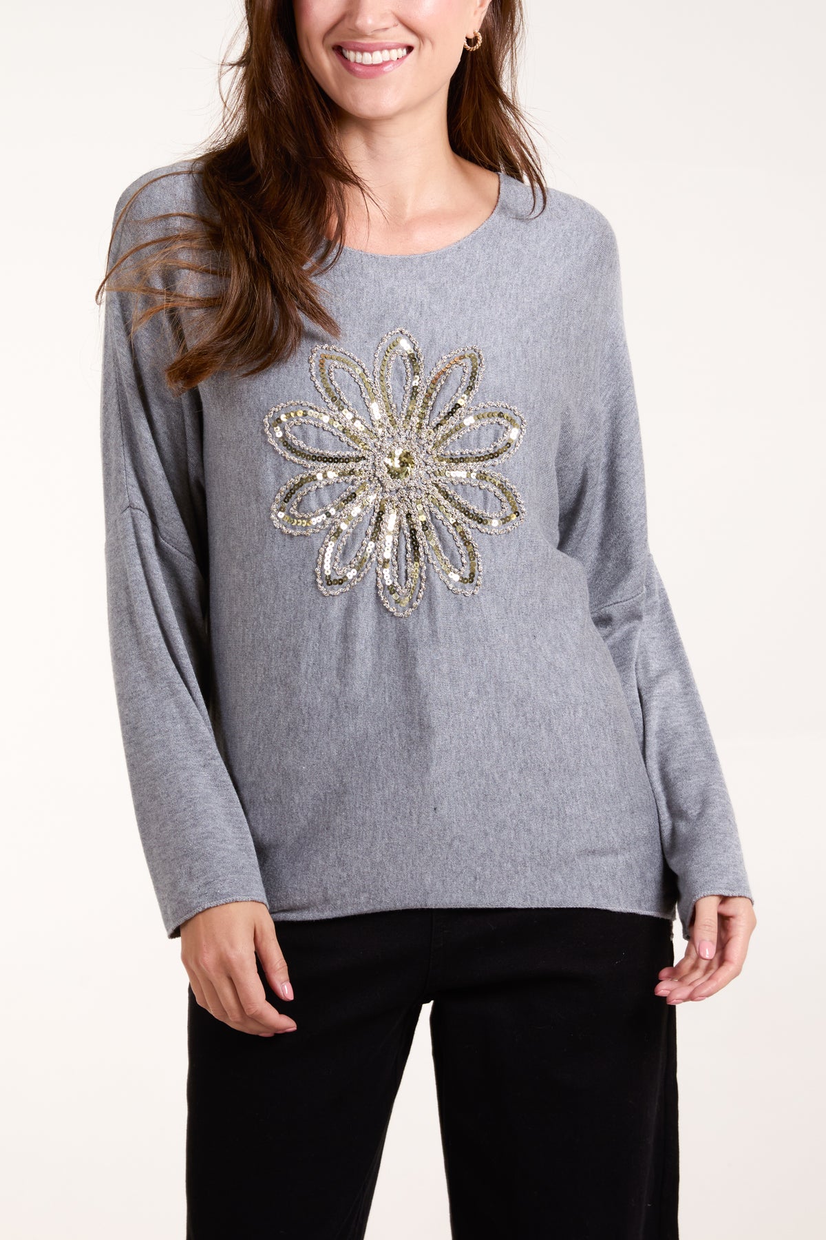 Sequin Daisy Fine Knit Jumper