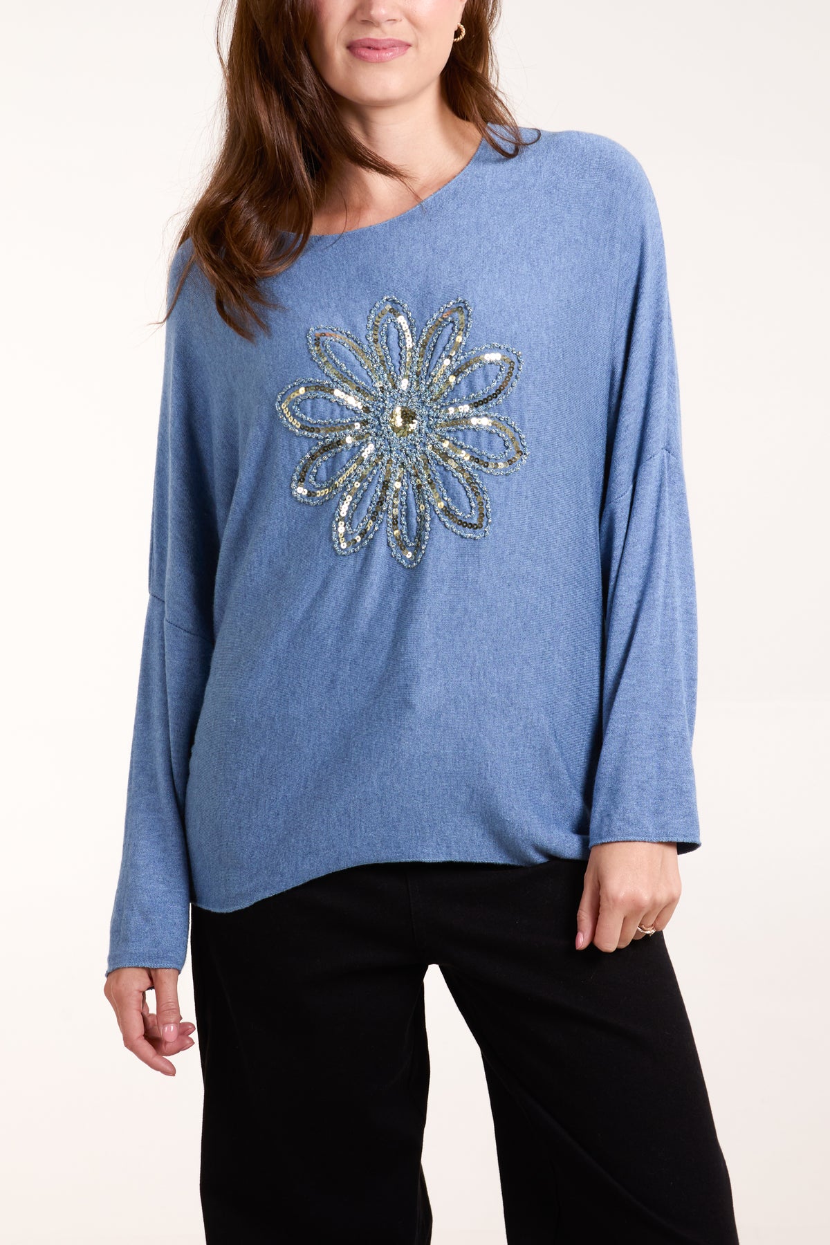 Sequin Daisy Fine Knit Jumper