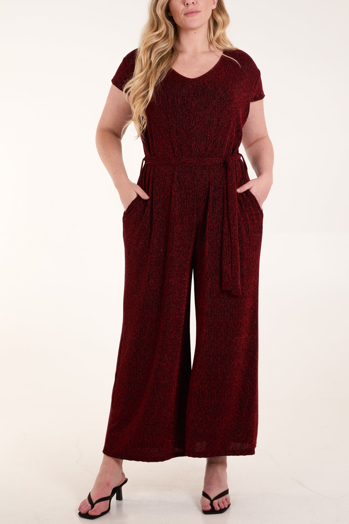 Glitter Lurex V-Neck Wide Leg Jumpsuit