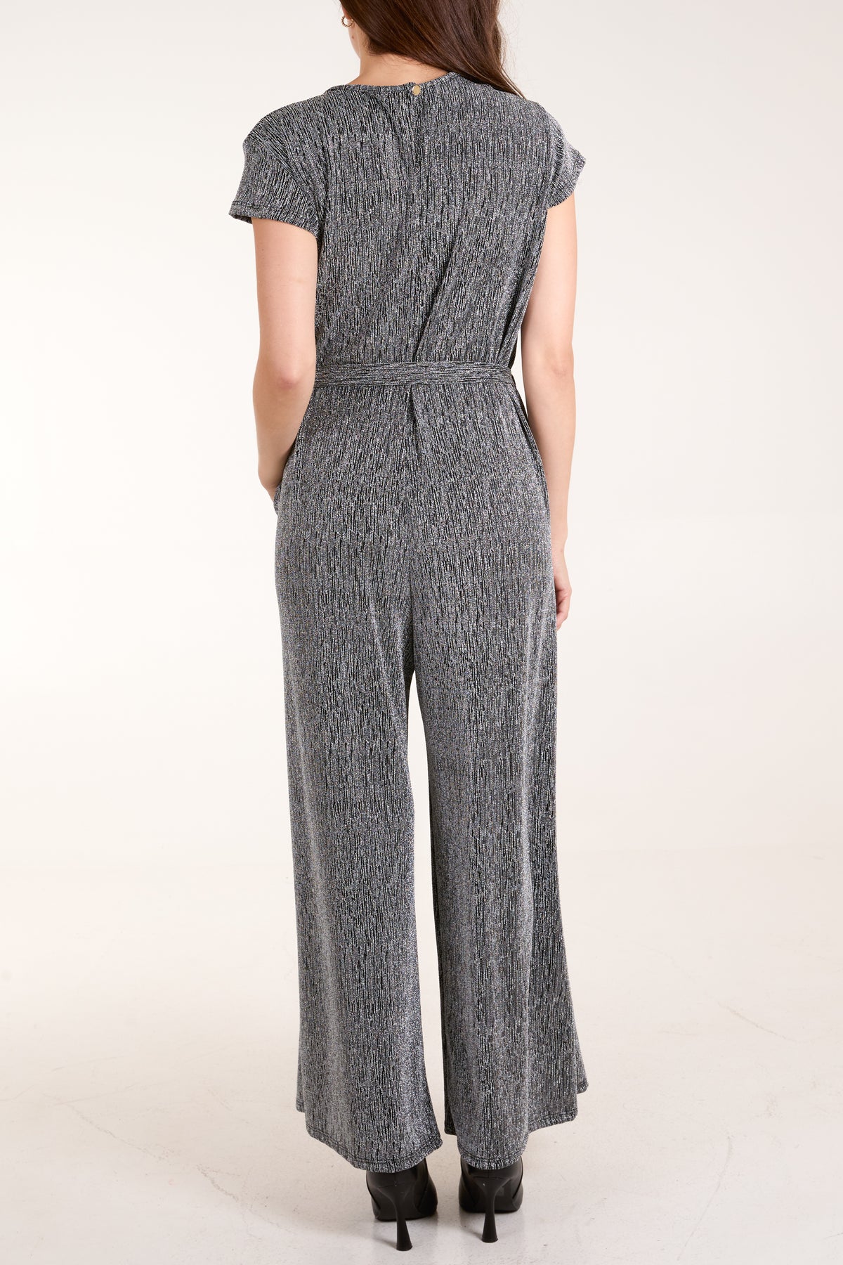 Glitter Lurex V-Neck Wide Leg Jumpsuit