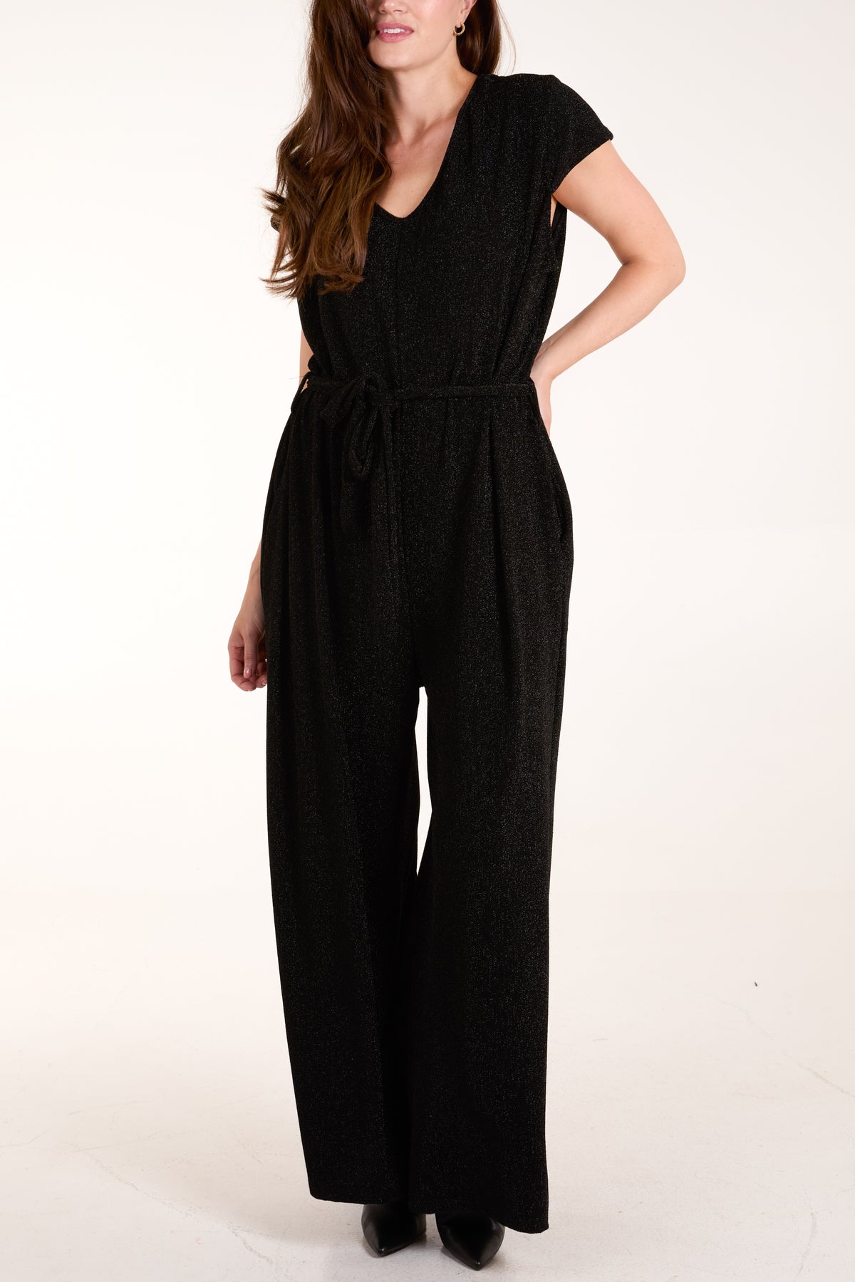 Glitter Lurex V-Neck Wide Leg Jumpsuit