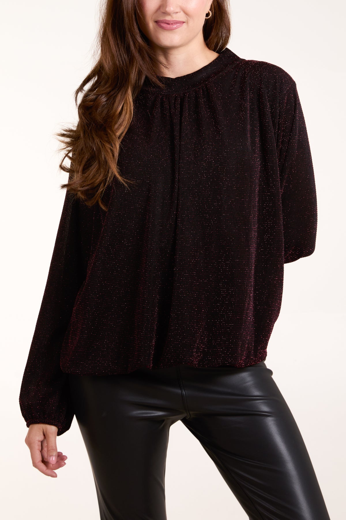 Metallic High Neck Puffball Blouse