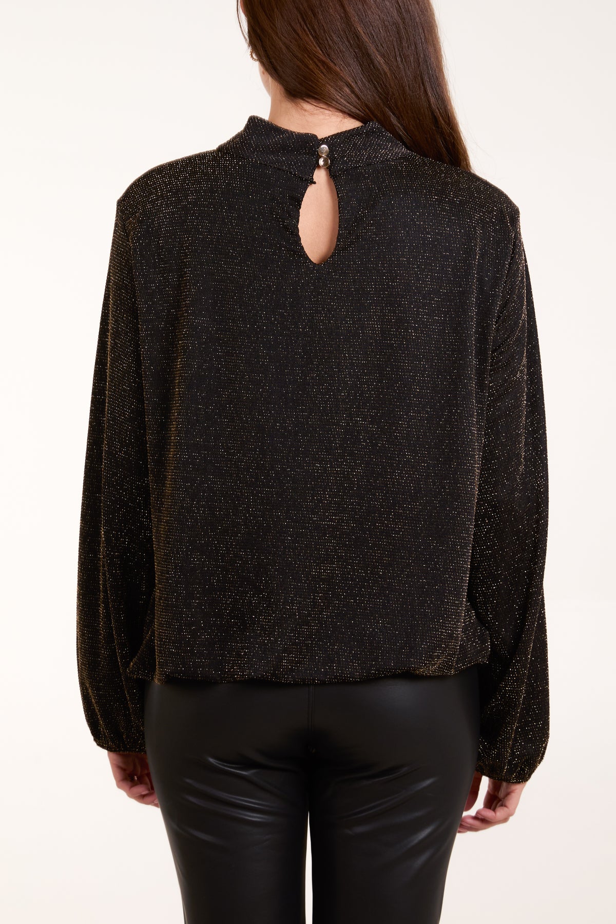 Metallic High Neck Puffball Blouse