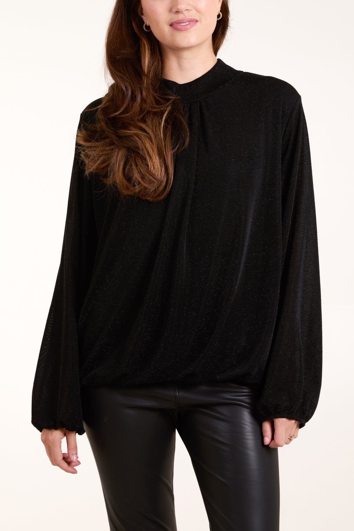 Metallic High Neck Puffball Blouse