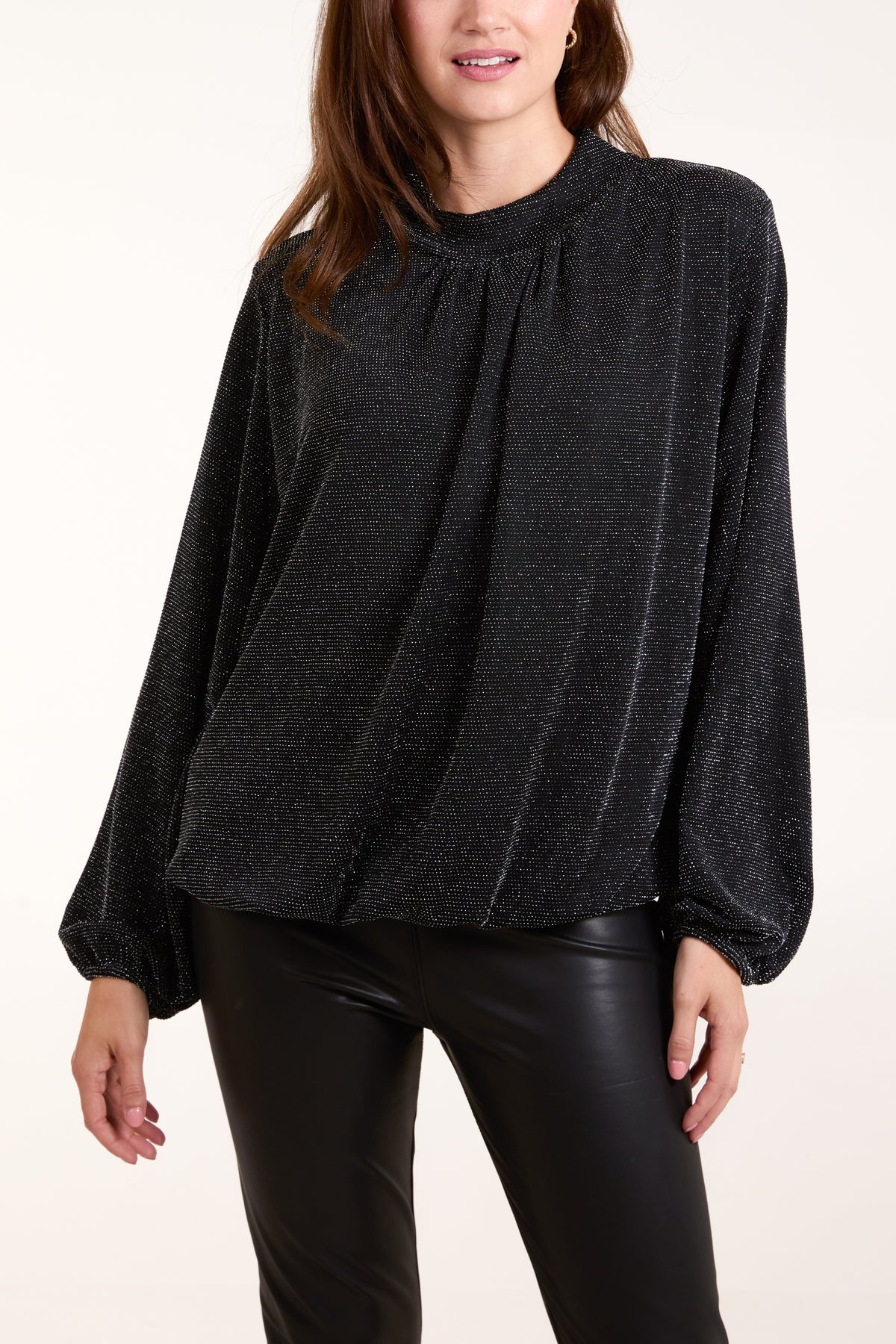 Metallic High Neck Puffball Blouse