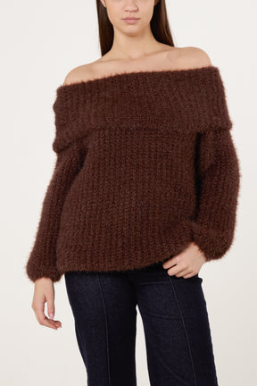 Fluffy Knit Off Shoulders Jumper