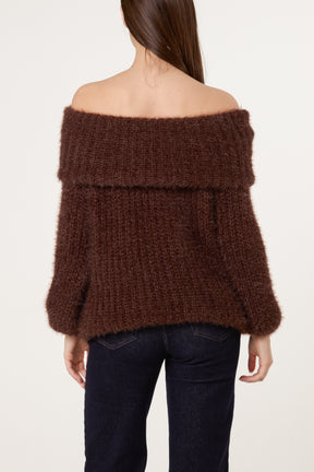 Fluffy Knit Off Shoulders Jumper