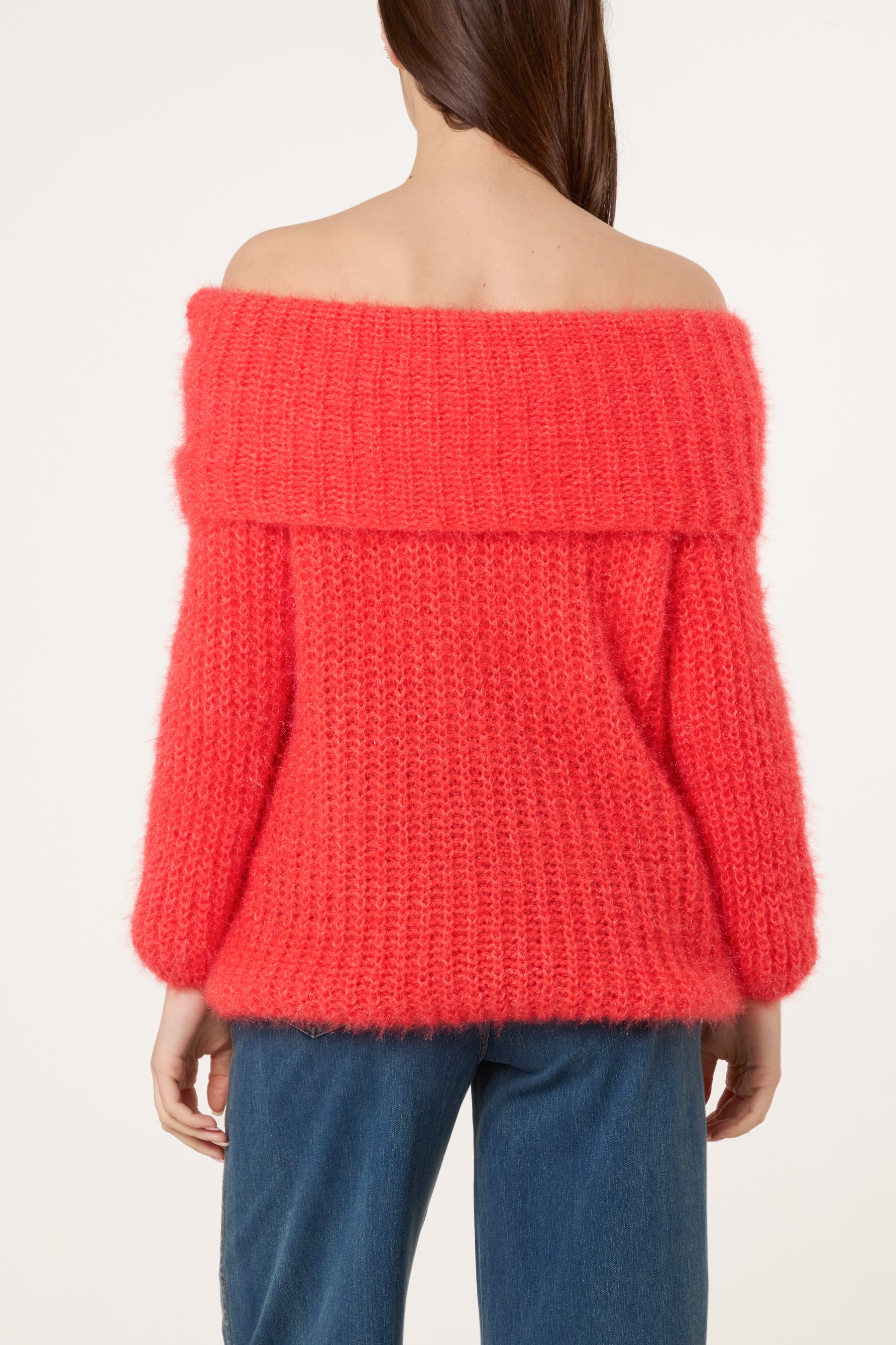 Fluffy Knit Off Shoulders Jumper