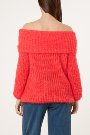 Fluffy Knit Off Shoulders Jumper
