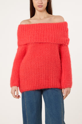Fluffy Knit Off Shoulders Jumper