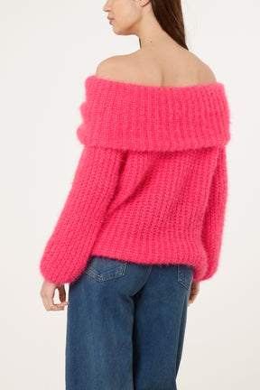 Fluffy Knit Off Shoulders Jumper