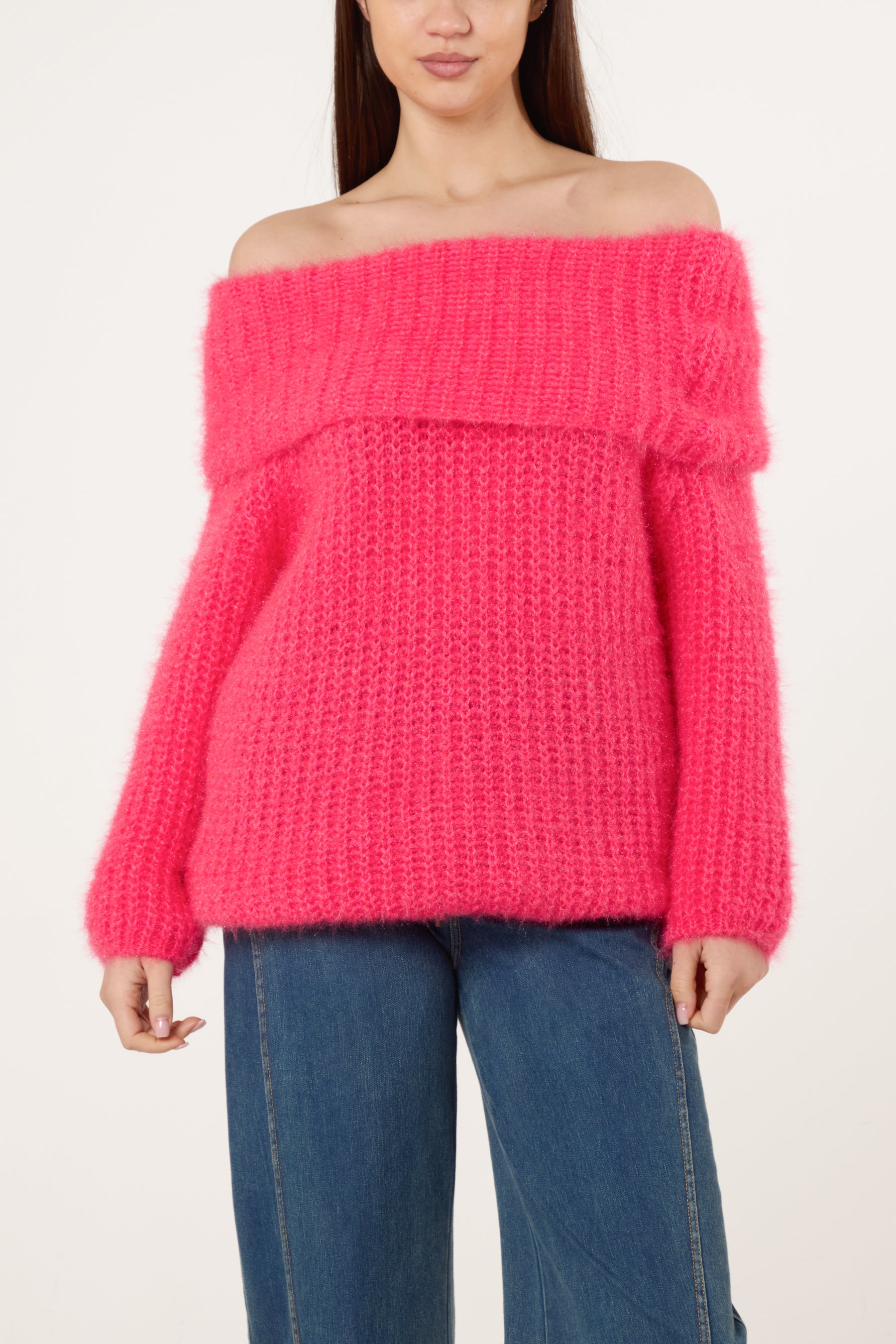 Fluffy Knit Off Shoulders Jumper