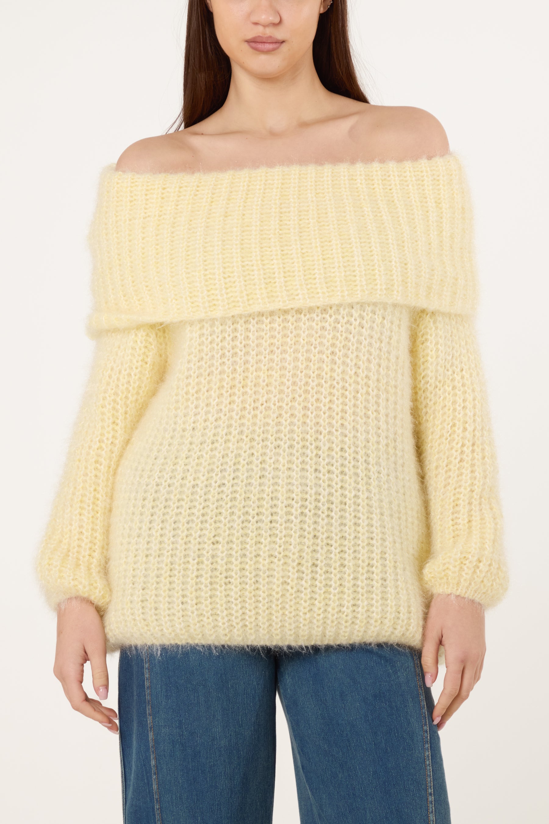 Fluffy Knit Off Shoulders Jumper