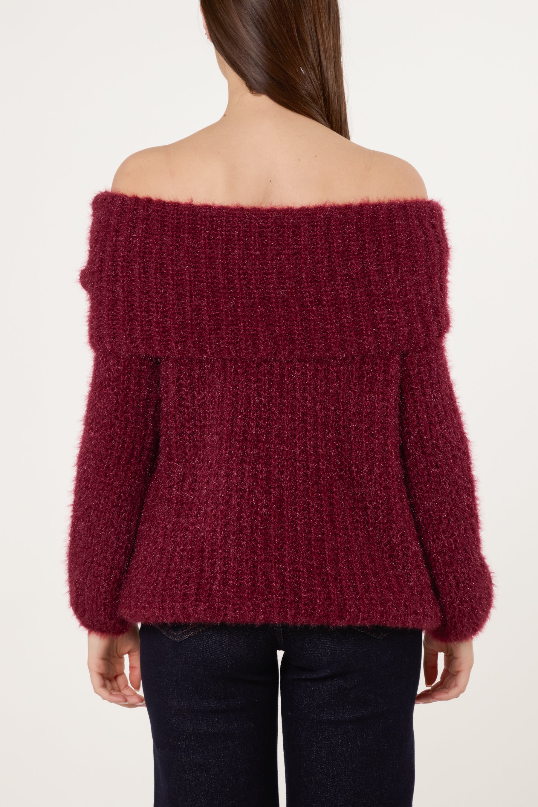 Fluffy Knit Off Shoulders Jumper