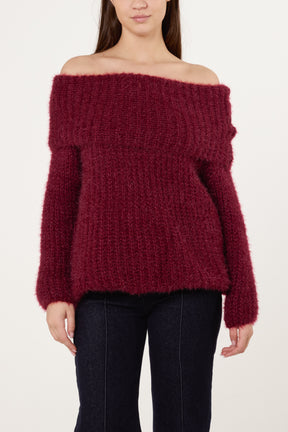Fluffy Knit Off Shoulders Jumper