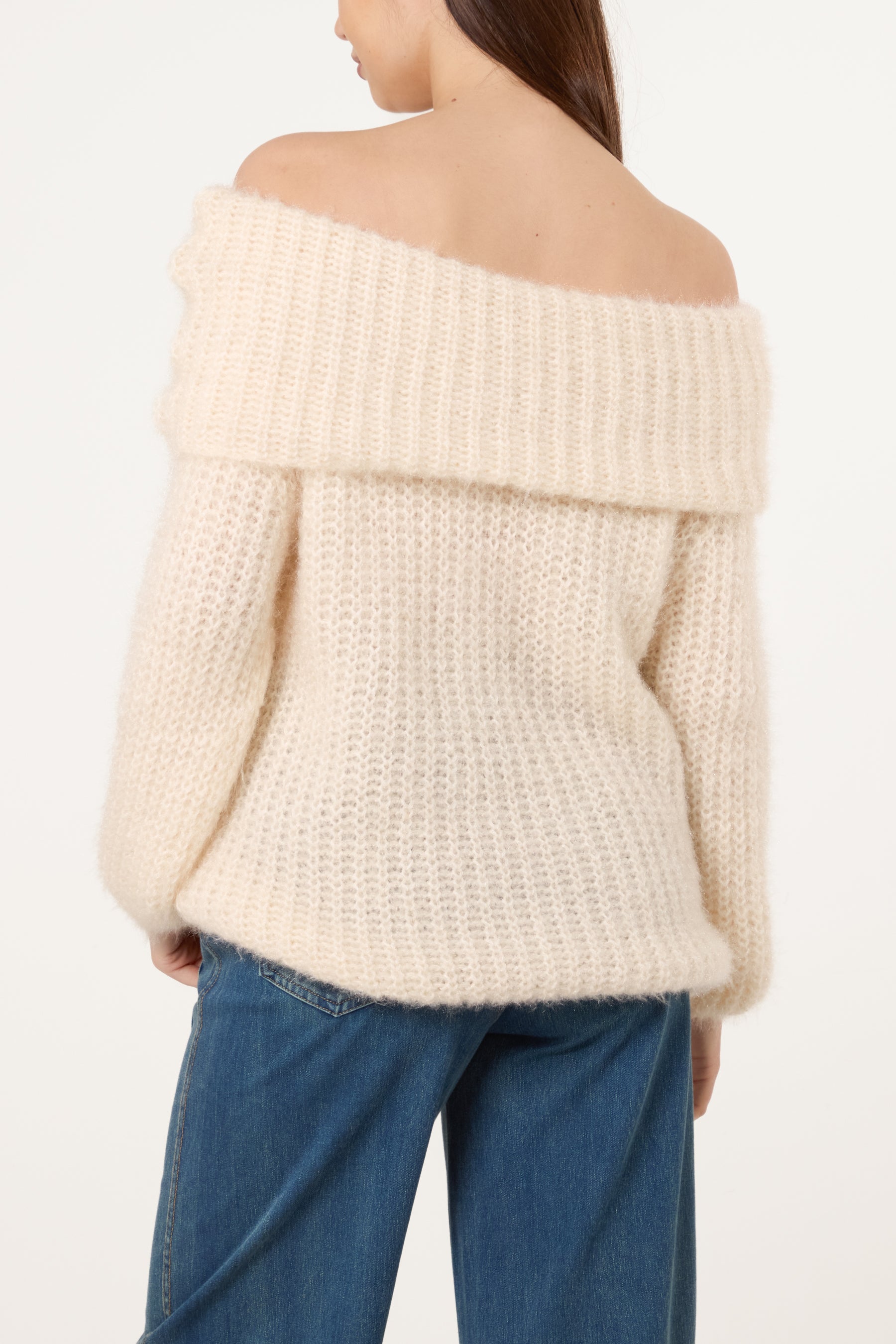 Fluffy Knit Off Shoulders Jumper