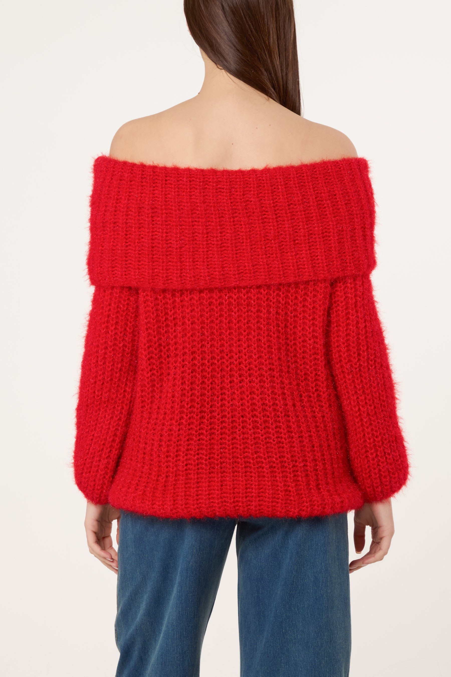 Fluffy Knit Off Shoulders Jumper