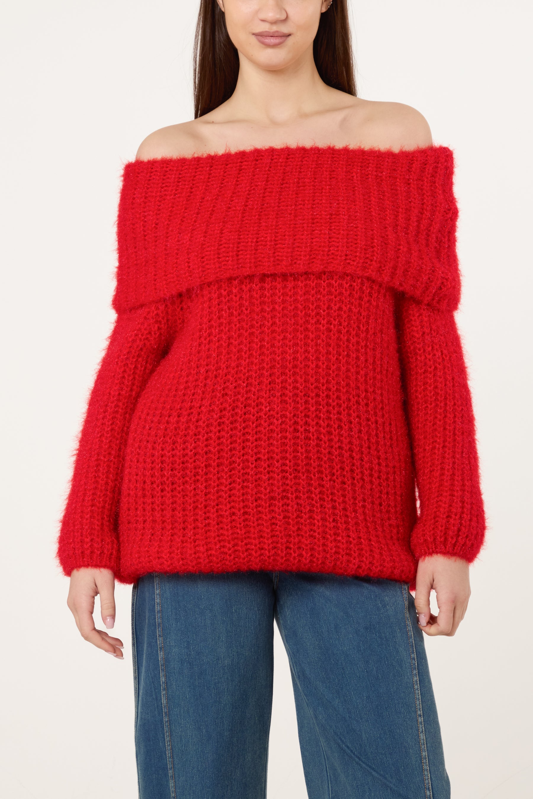 Fluffy Knit Off Shoulders Jumper