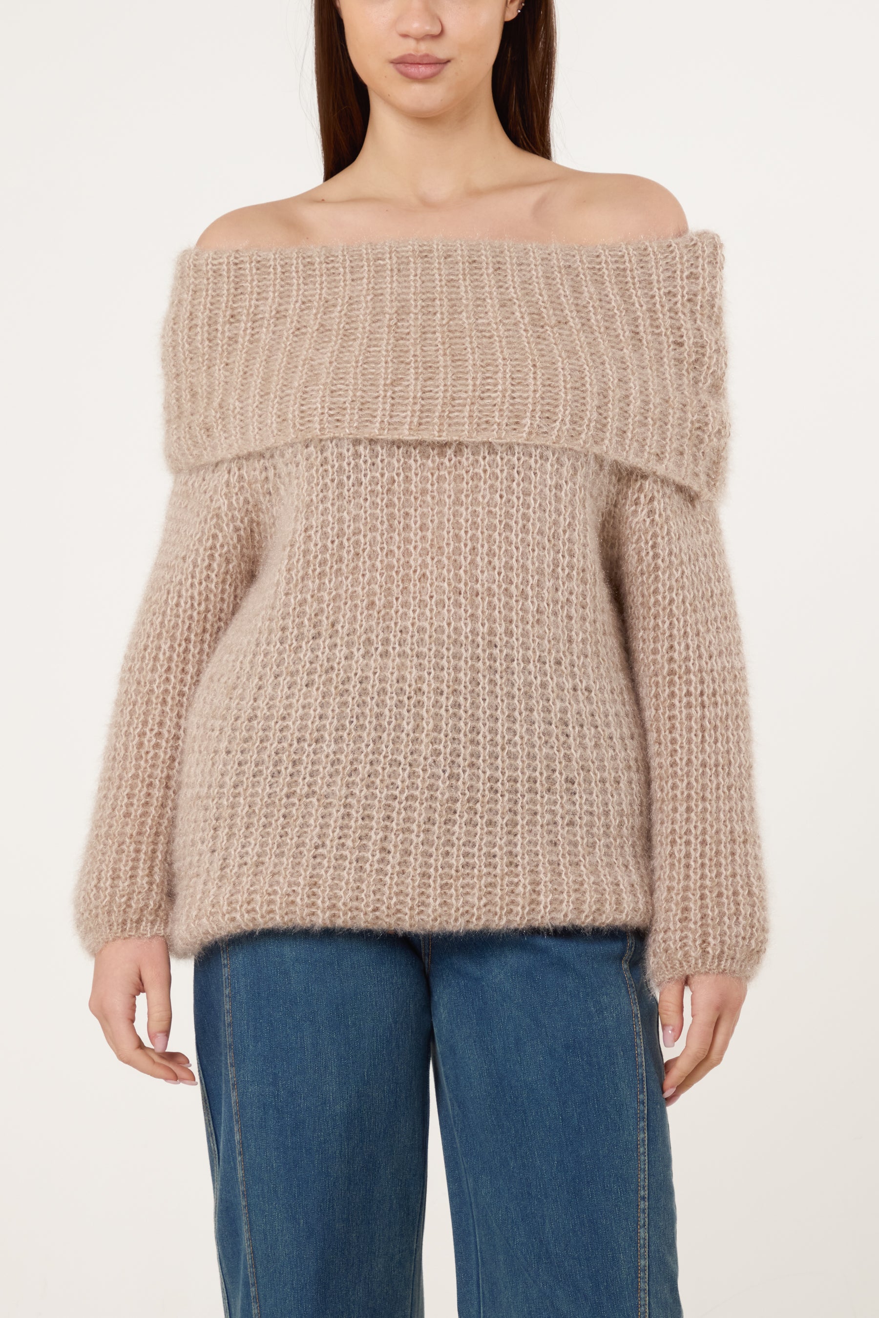 Fluffy Knit Off Shoulders Jumper