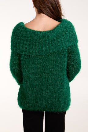 Fluffy Knit Off Shoulders Jumper