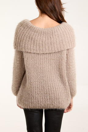 Fluffy Knit Off Shoulders Jumper