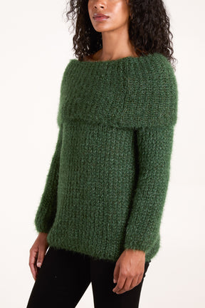 Fluffy Knit Off Shoulders Jumper