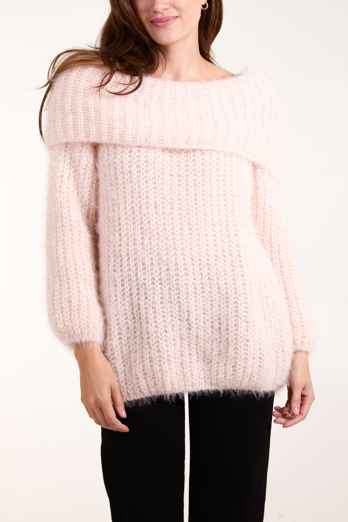 Fluffy Knit Off Shoulders Jumper