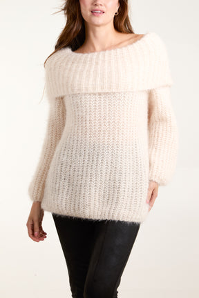 Fluffy Knit Off Shoulders Jumper