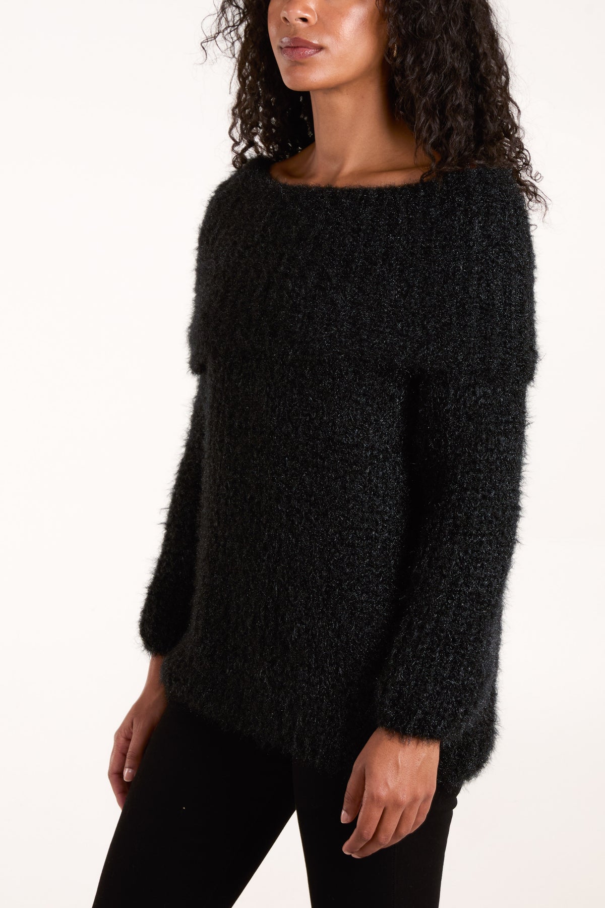 Fluffy Knit Off Shoulders Jumper